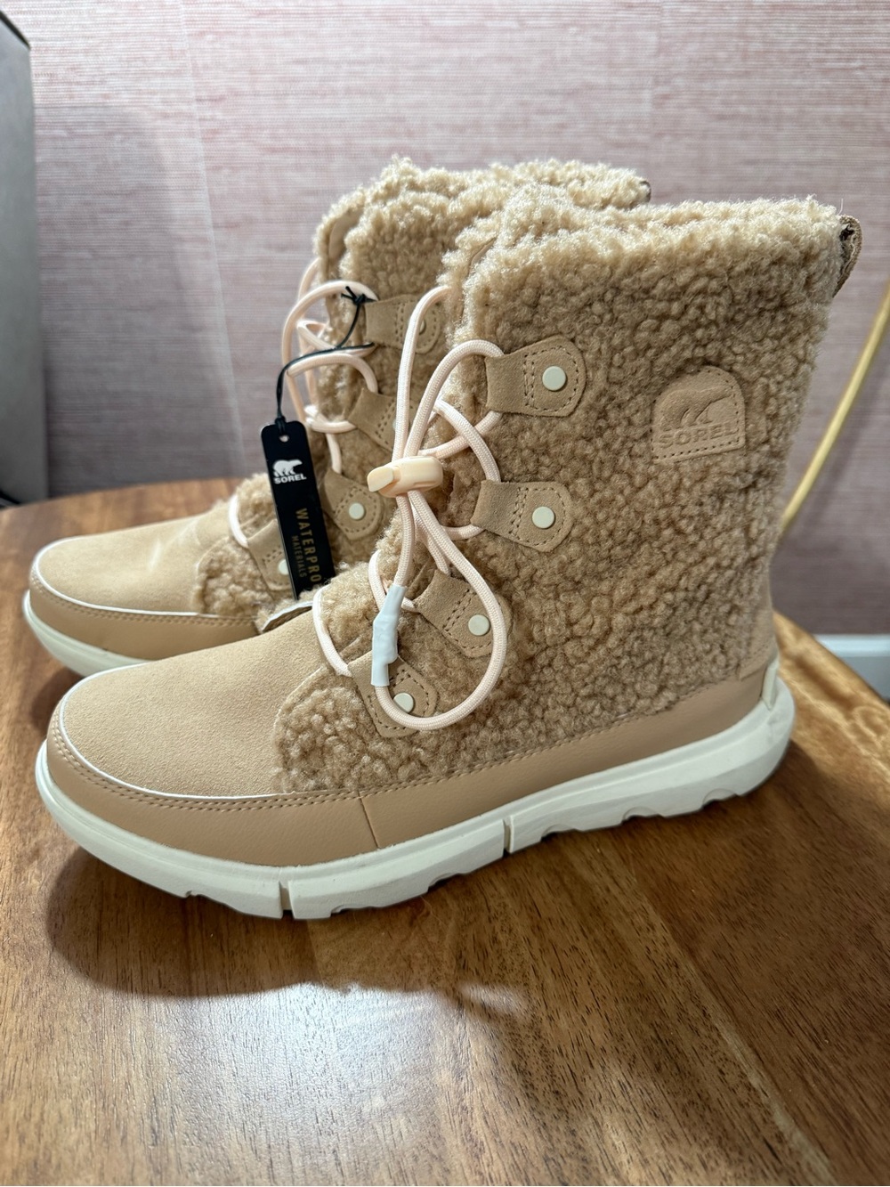 Sorel Sherpa Lace-Up Winter Boots in Beige
